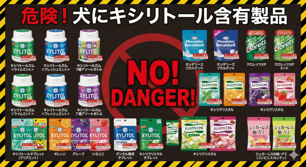 キシリトール ガムや飴の誤食による危険性と「様子見厳禁」の警告、そして365日夜間も獣医師が常駐して即時対応する、こざわ犬猫病院の救急体制を可視化したSEO特化型画像。